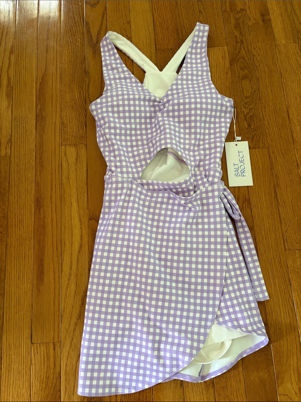 Salt Project Lilac Gingham That’s a Wrap Dress